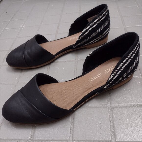 Toms Jutti Flats Women’s Size 6M Black Leather & Global Stripe Slip On - Picture 2 of 4